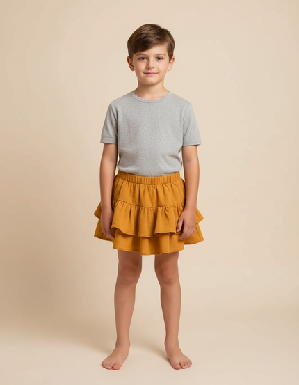 Pantalon Jupe Moutarde Volants Coton Confortable Enfant - Jaune