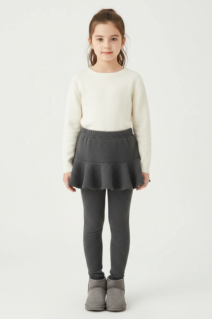 Pantalon Jupe Gris Volants Confortable Intégré Fille - Molleton