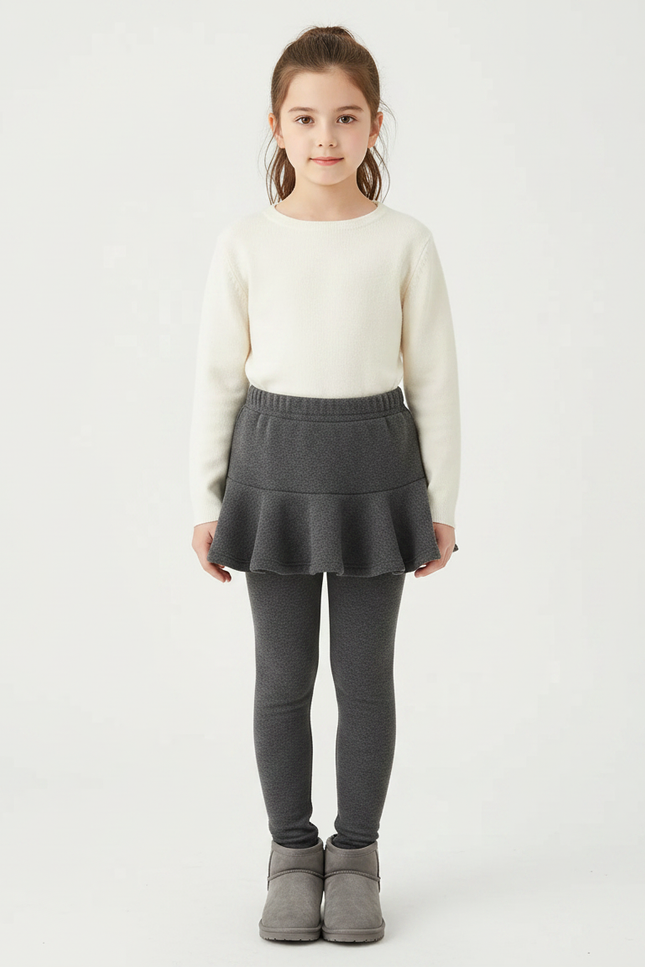 Pantalon Jupe Gris Volants Confortable Intégré Fille - Molleton