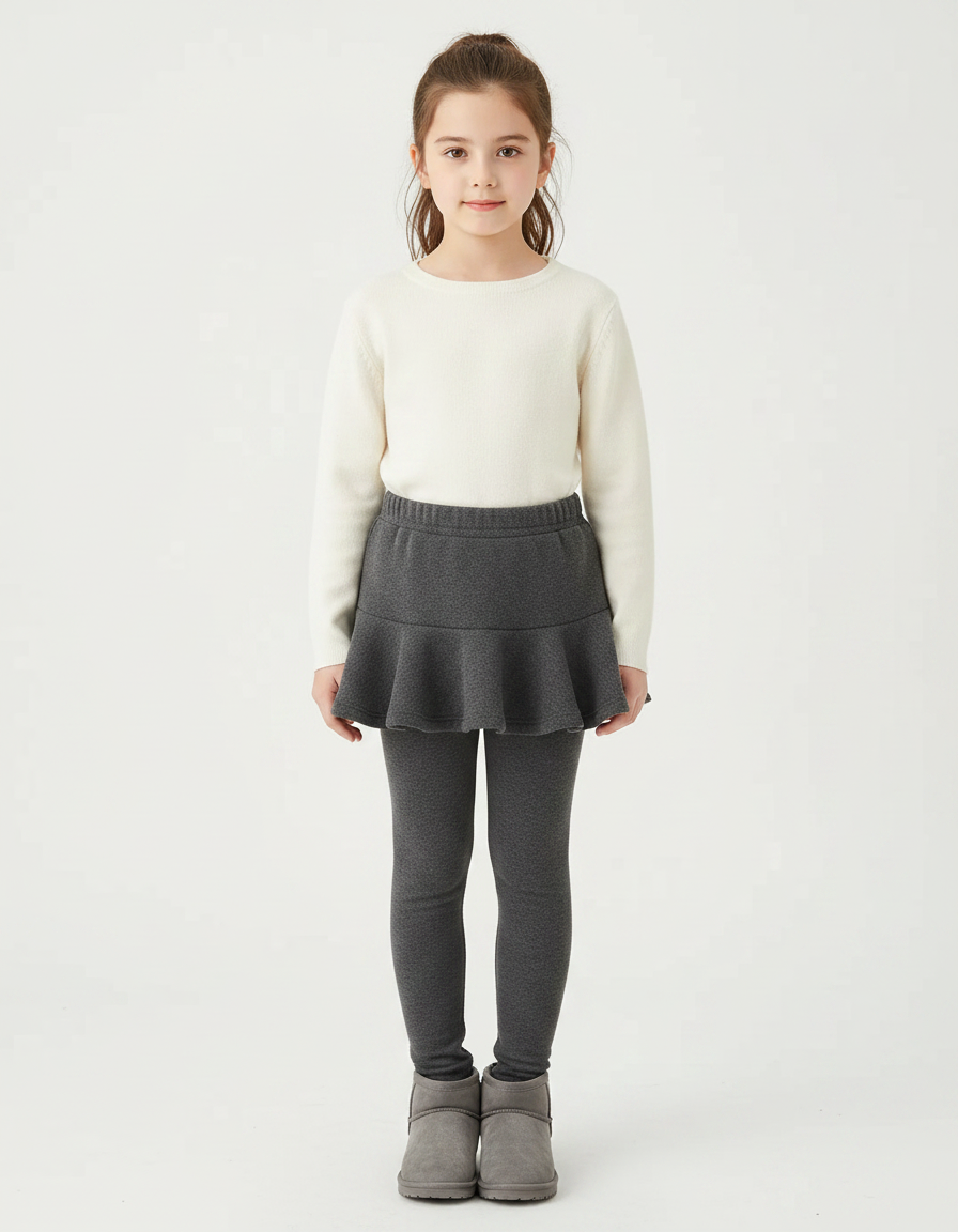 Pantalon Jupe Gris Volants Confortable Intégré Fille - Molleton