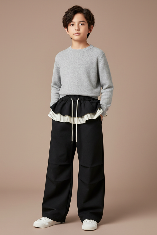 Pantalon Jupe Noir Superposé Ample Décontracté Enfant - Polyester