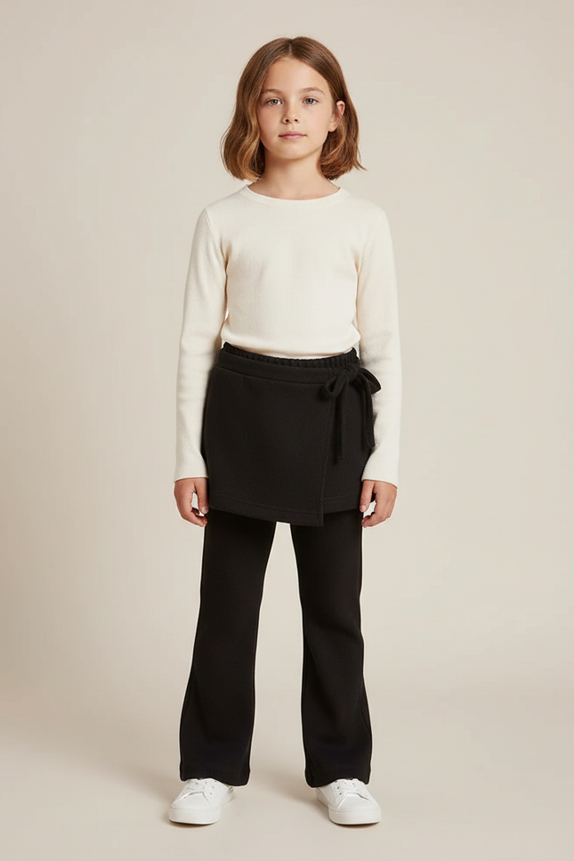 Pantalon Jupe Noir Côtelé Évasé Enfant - Maille