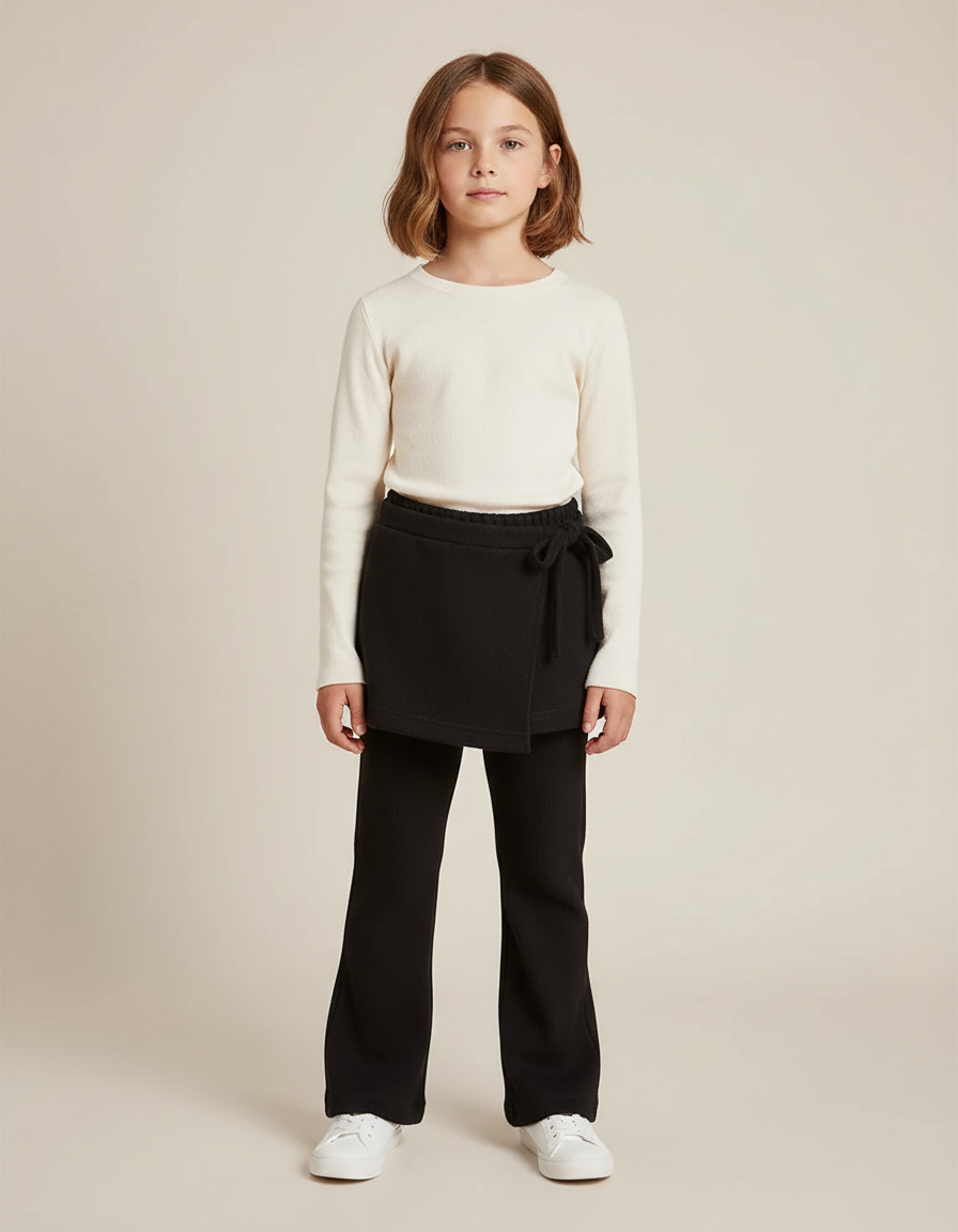 Pantalon Jupe Noir Côtelé Évasé Enfant - Maille