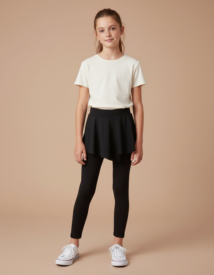 Pantalon Jupe Noir Sportif Fille Intégré Confortable - Polyester