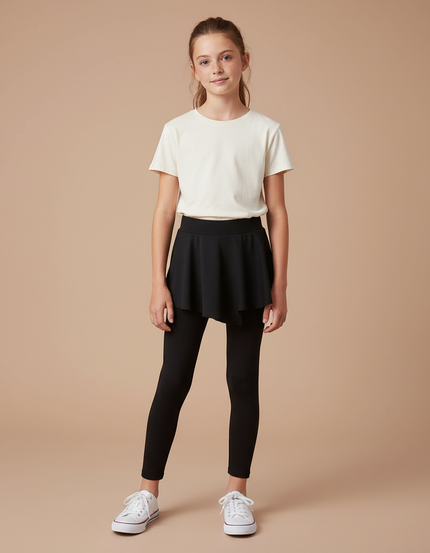 Pantalon Jupe Noir Sportif Fille Intégré Confortable - Polyester