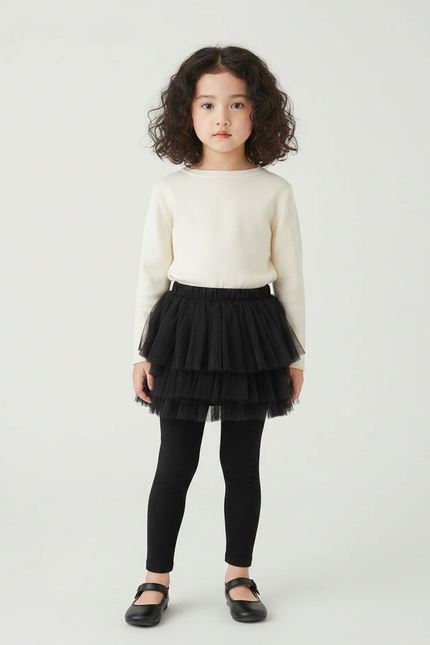Pantalon Jupe Noir Tulle Superposé Intégré Confortable - Maille