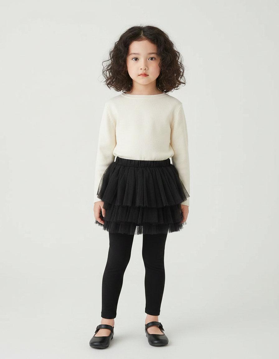 Pantalon Jupe Noir Tulle Superposé Intégré Confortable - Maille