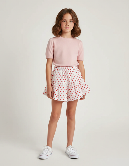 Pantalon Jupe Blanc Coton Volants Cœurs Fille