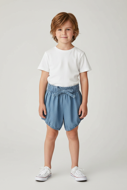 Pantalon Jupe Denim Bouffant Coton Enfant Léger - Bleu Jean