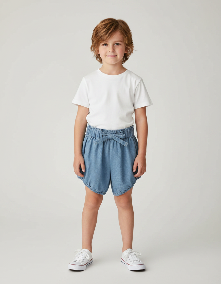 Pantalon Jupe Denim Bouffant Coton Enfant Léger - Bleu Jean