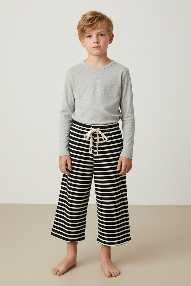 Pantalon Jupe Rayé Noir Blanc Ample Coton Enfant