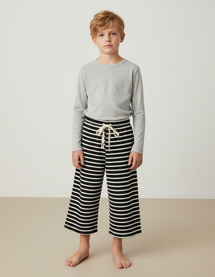 Pantalon Jupe Rayé Noir Blanc Ample Coton Enfant