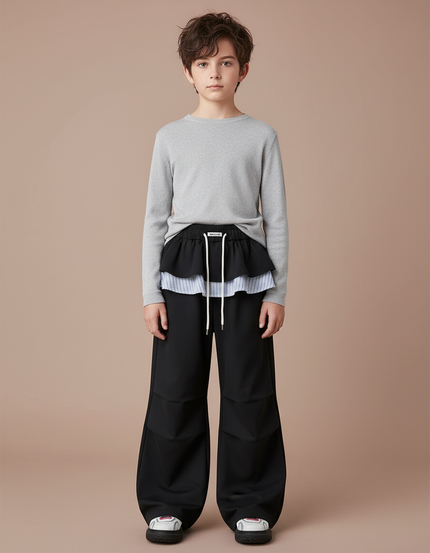 Pantalon Jupe Noir Ample Superposé Garçon - Polyester