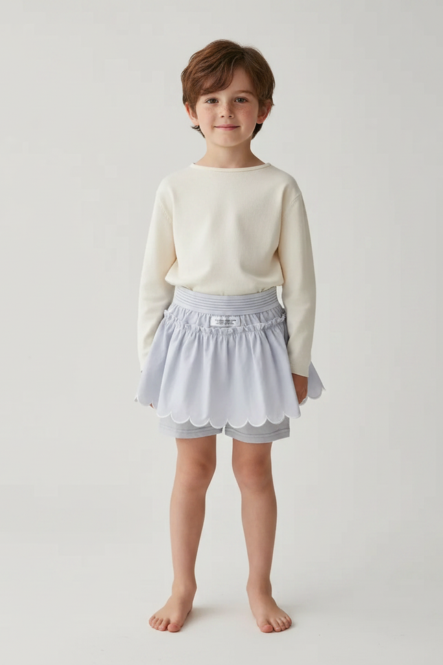 Pantalon Jupe Bleu Ciel Scallopée Ample Enfant Coton