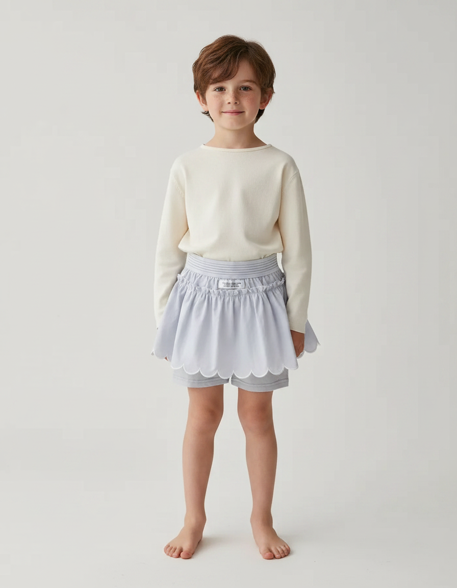 Pantalon Jupe Bleu Ciel Scallopée Ample Enfant Coton