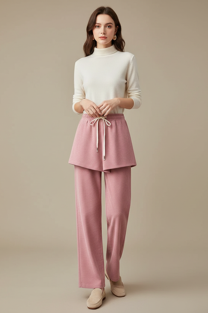 Pantalon Jupe Rose Côtelé Ample Superposé Femme - Cordé