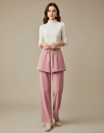 Pantalon Jupe Rose Côtelé Ample Superposé Femme - Cordé