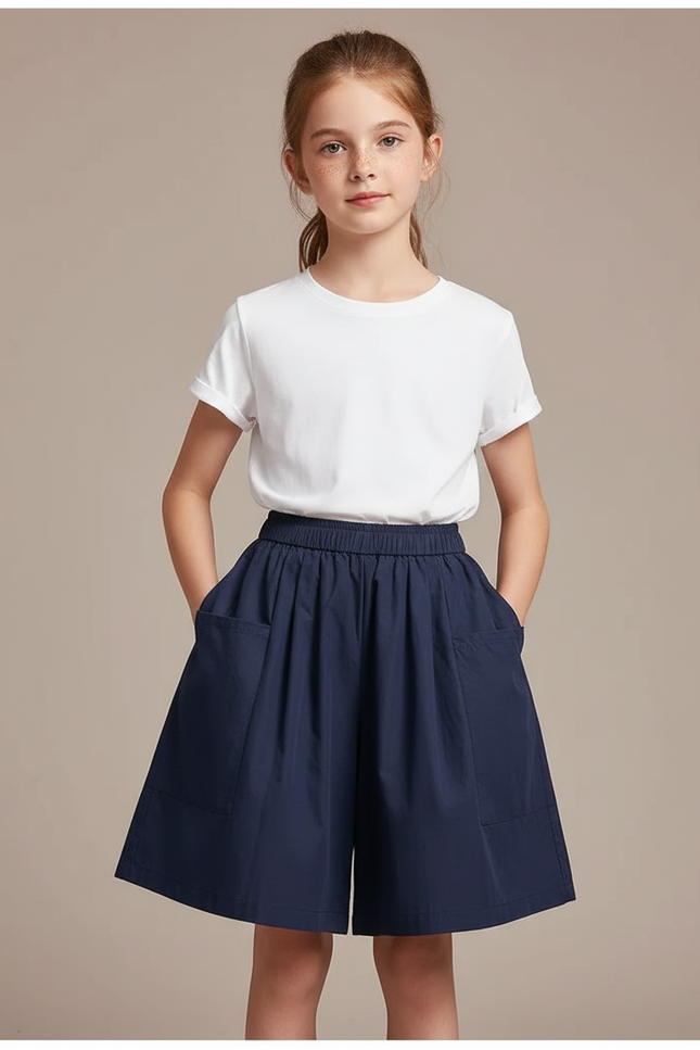 Pantalon Jupe Bleu Marine Ample Décontracté Enfant - Gabardine