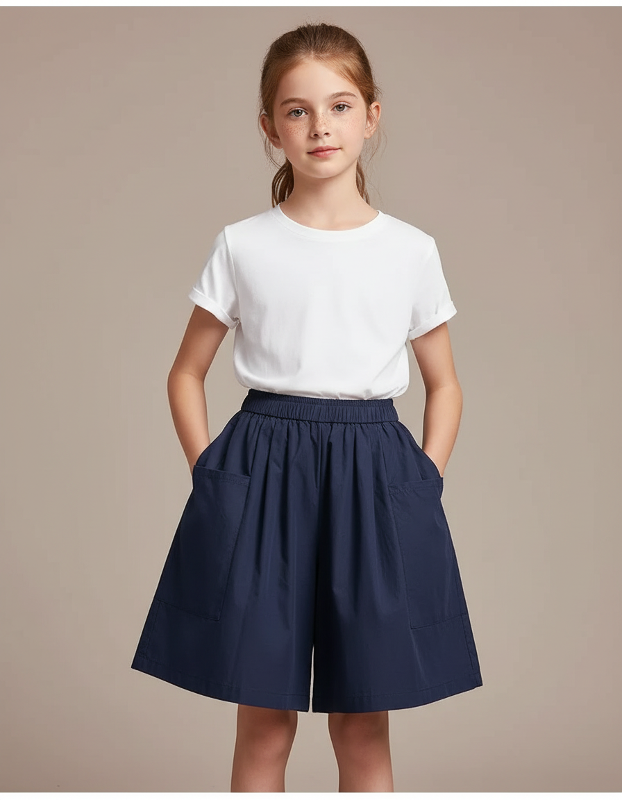 Pantalon Jupe Bleu Marine Ample Décontracté Enfant - Gabardine