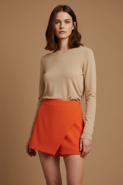Pantalon Jupe Orange Asymétrique Chic Élégant Femme - Polyester