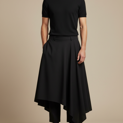 Pantalon Jupe Noir Asymétrique Fluide Élégant Homme - Polyester