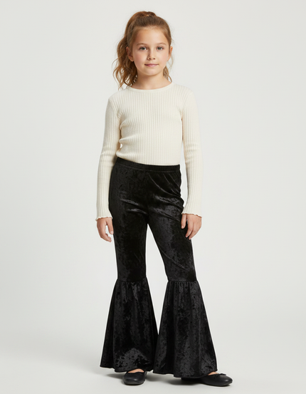 Pantalon Jupe Noir Velours Évasé Volants Fille