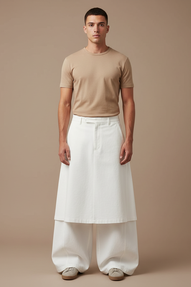 Pantalon Jupe Blanc Ample Décontracté Homme Coton - Toile
