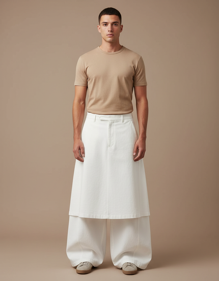 Pantalon Jupe Blanc Ample Décontracté Homme Coton - Toile