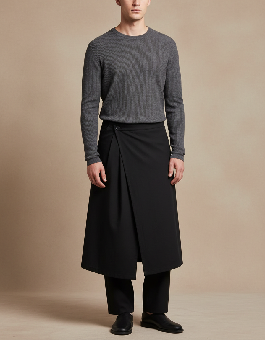 Pantalon Jupe Plissée - Noir Polyester