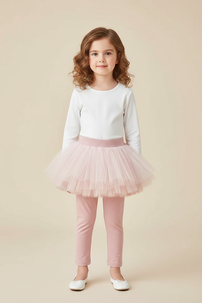 Pantalon Jupe Rose Tutu Intégré Confortable Fille - Maille