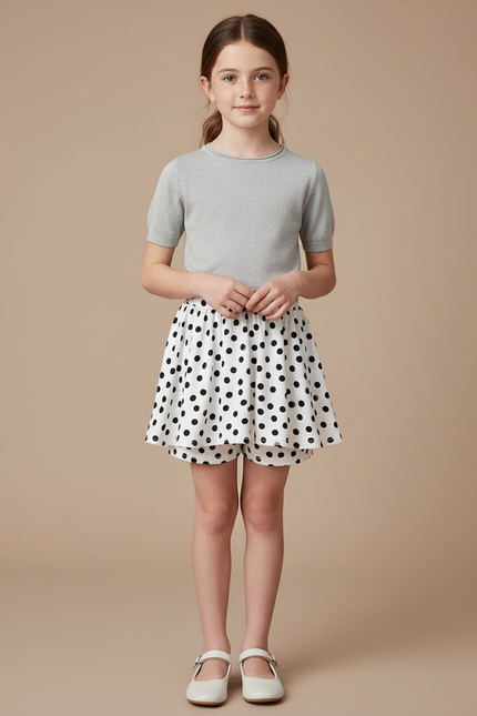 Pantalon Jupe Blanc Pois Noirs Superposés Fille - Coton