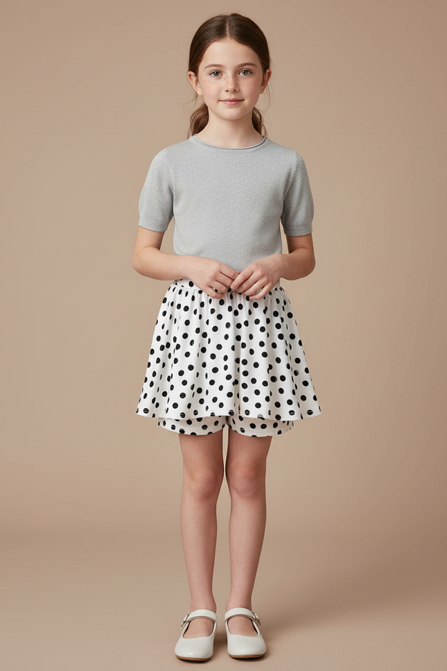 Pantalon Jupe Blanc Pois Noirs Superposés Fille - Coton