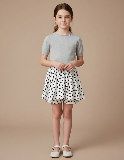Pantalon Jupe Blanc Pois Noirs Superposés Fille - Coton