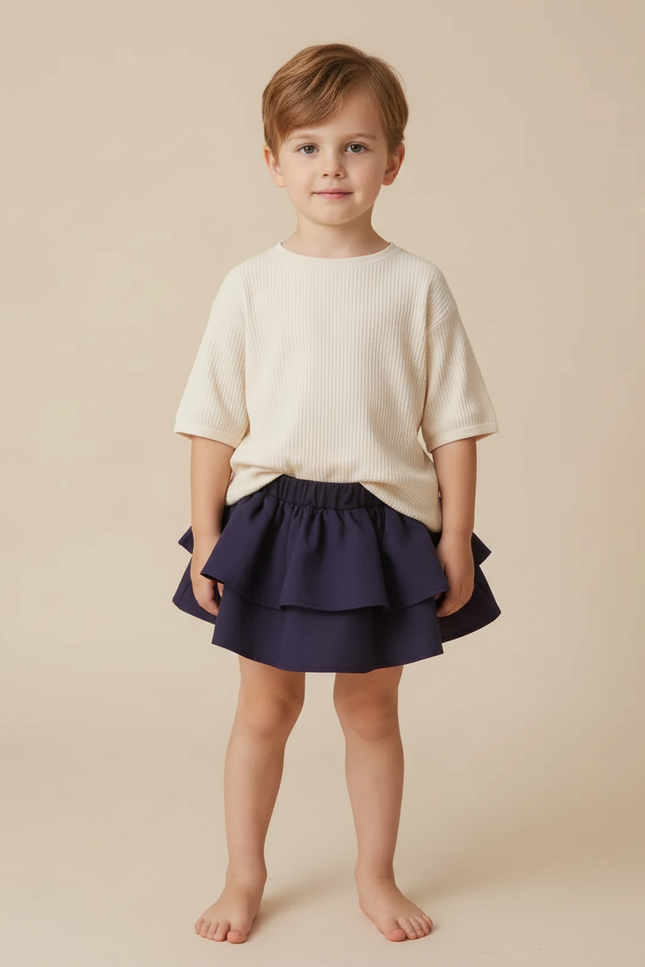 Pantalon Jupe Marine Volants Fluide Enfant Été - Viscose