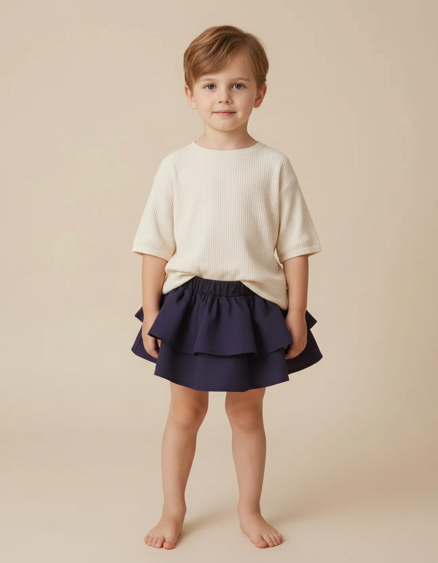 Pantalon Jupe Marine Volants Fluide Enfant Été - Viscose
