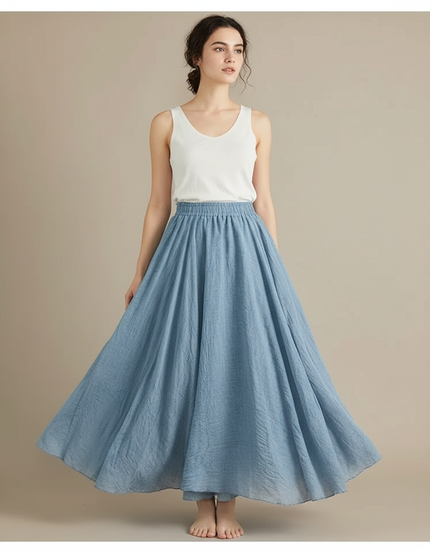 Pantalon Jupe Bleu Ciel Ample Fluide Coton Lin