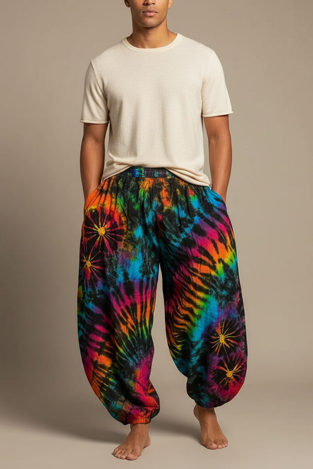 Pantalon Jupe Tie-Dye Ample Coloré Harem Homme - Multicolore Coton