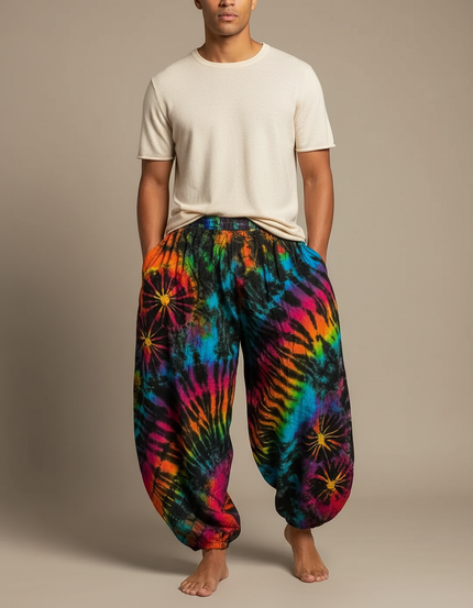 Pantalon Jupe Tie-Dye Ample Coloré Harem Homme - Multicolore Coton