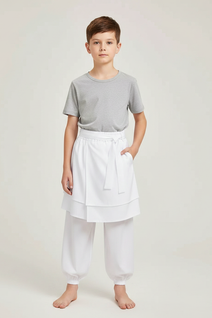 Pantalon Jupe Blanc Superposé Ample Enfant Coton
