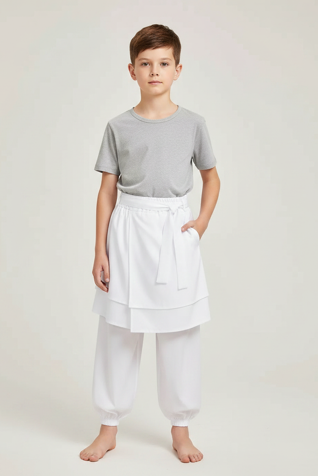 Pantalon Jupe Blanc Superposé Ample Enfant Coton