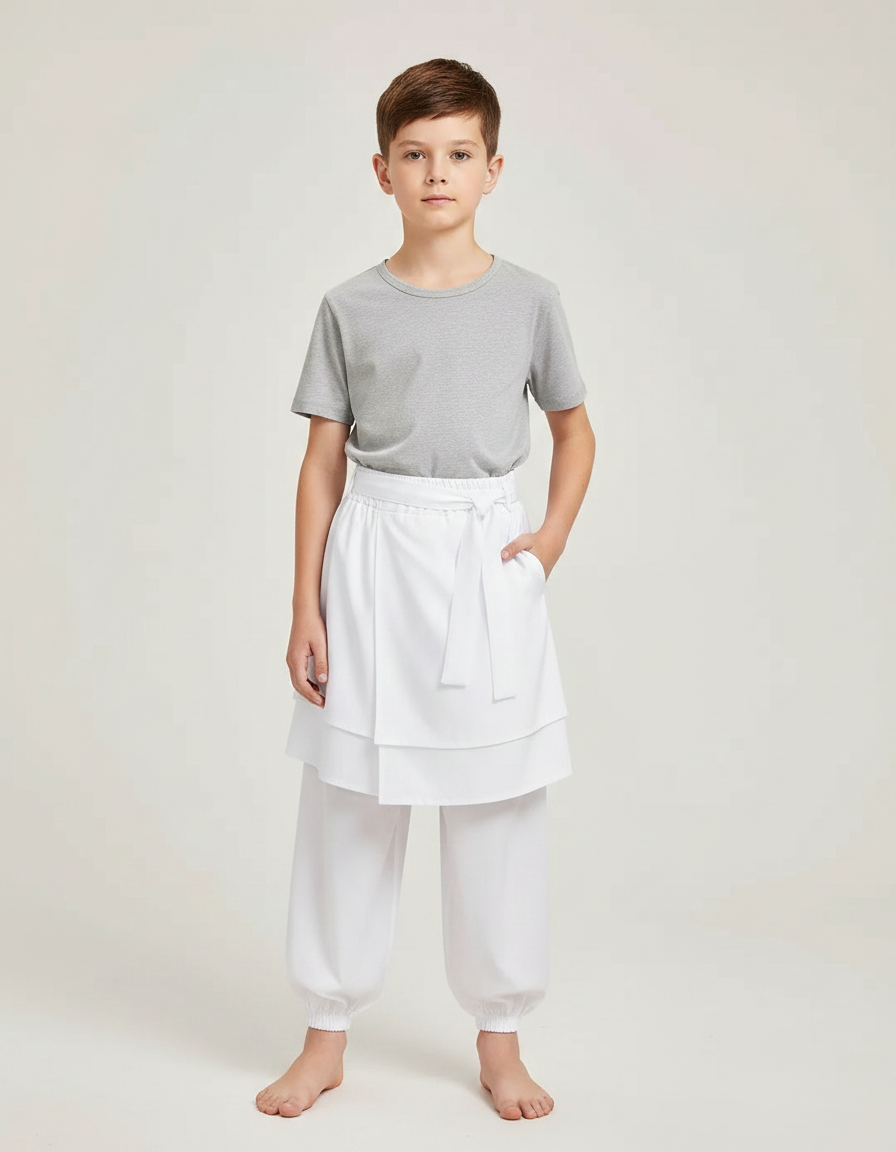 Pantalon Jupe Blanc Superposé Ample Enfant Coton