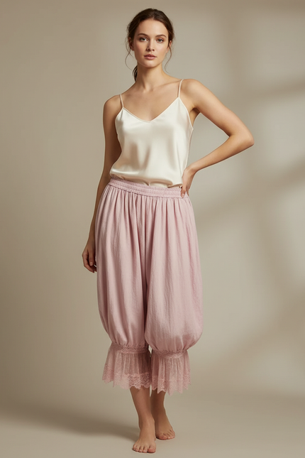 Pantalon Jupe Rose Bouffant Dentelle Fluide - Viscose