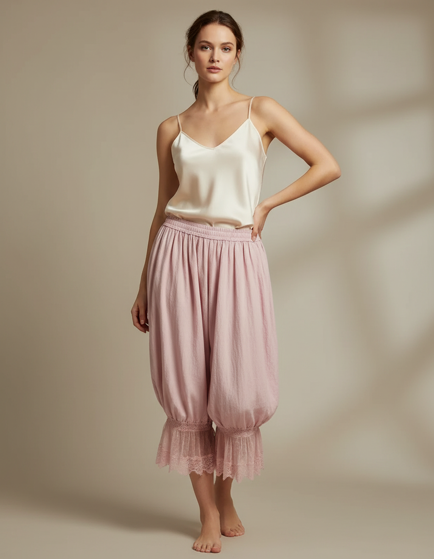 Pantalon Jupe Rose Bouffant Dentelle Fluide - Viscose