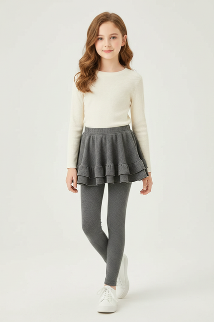Pantalon Jupe Gris Côtelé Volanté Enfant Mode - Molleton