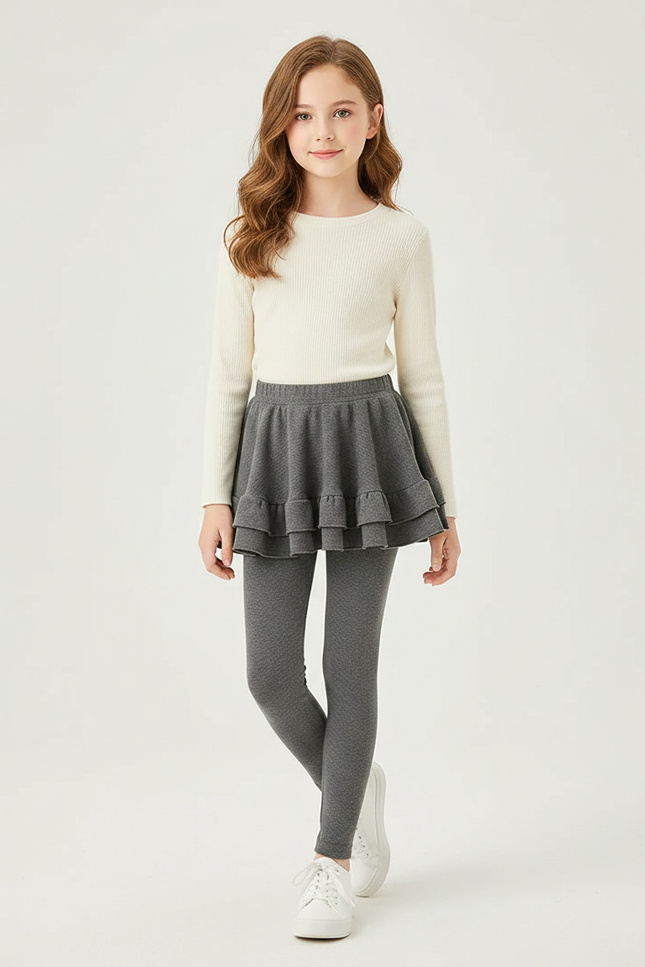 Pantalon Jupe Gris Côtelé Volanté Enfant Mode - Molleton