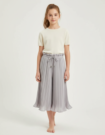Pantalon Jupe Plissé Gris Ample Fille Décontracté - Polyester