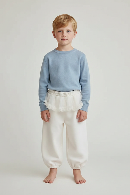 Pantalon Jupe Blanc Crème Élastiqué Ample Enfant - Molleton