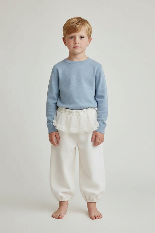 Pantalon Jupe Blanc Crème Élastiqué Ample Enfant - Molleton