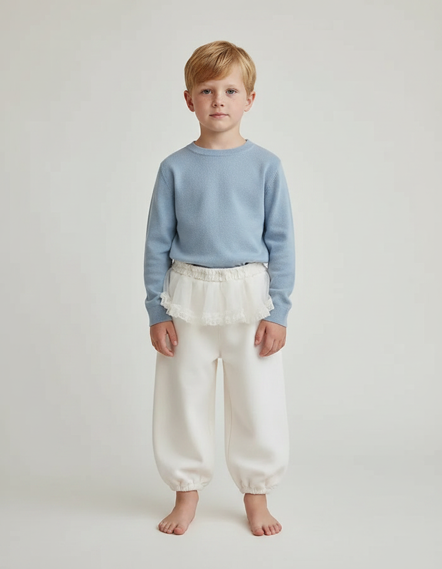 Pantalon Jupe Blanc Crème Élastiqué Ample Enfant - Molleton