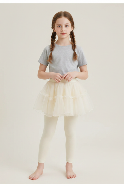 Pantalon Jupe Crème Tulle Intégré Confortable Fille - Beige Coton